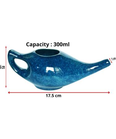 Premium Handmade Ceramic Neti Pot for Nasal Cleansing - Elegant Blue Gradient Color + 10 Sachet Neti Salt - 225 Ml Capacity - Buy Online on GoSupps.com