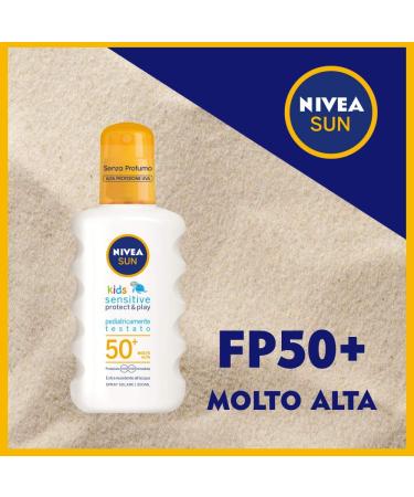 Nivea Sun Kids Sensitive Protect & Play SPF 50+ Spray 200ml - High Protection Sunscreen for Children & Babies (6+ Months) - Practical Spray Bottle - Buy Online on GoSupps.com