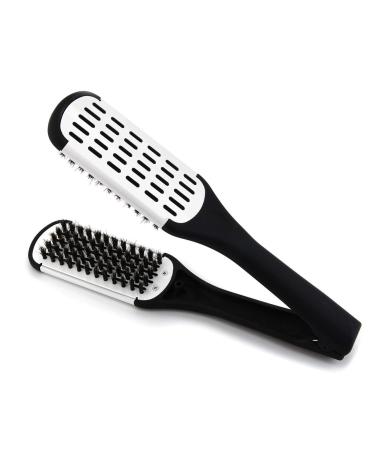 Aethland Boar Bristle Clamp Hair Brush, Double Sided Brush Clamp Straightener Hair Straightening Comb Styling Tools for Smoothing and Straight Hair Styles #01 White