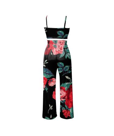 Pieces Leg Women Pants Set - Black Boho Wide Crop Top & Loose Pants Suit (Size L) - Buy Online on GoSupps.com