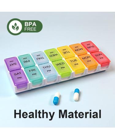 Detachable Weekly Pill Box Organizer - 7 Day 2 Times a Day - 14 Compartments - Travel Pill Holder for Vitamins and Medication - Rainbow B - Buy Online on GoSupps.com