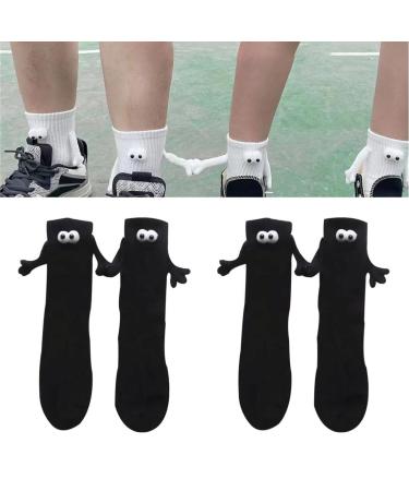 Funny Magnetic Suction 3D Doll Couple Socks Funny Socks for Women Men Unisex Funny Couple Holding Hands Sock (Color : Black Size : 2 Pair) One Size Black