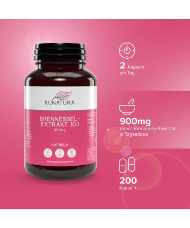 Kunatura Nettle Extract 10:1 - 200 High-Quality Capsules | 900mg Daily Dose No Additives | Effective Herbal Supplement - Buy Online on GoSupps.com