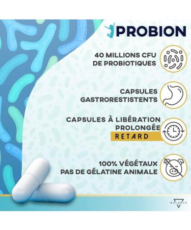 PROBION | Probiotique Flore Intestinale | Ferments Lactiques | 40 milliards CFU | + Enzi-Mix Enzymes Digestives + Vitamines + Bambou et Camomille pour liminer les gaz intestinaux | 30 CPS Retard - Buy Online on GoSupps.com