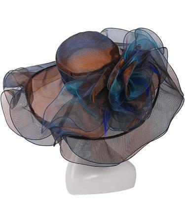 Women's Brown Organza Sun Visor Cap with Flowers - Church Derby Party Hat - Buy Online on GoSupps.com