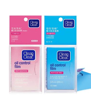 Unisign Oil absorbing Sheet Face Oil Blotting Paper 120 Pcs Same Series with Clean & Clear 1 Blue and 1 Pink (2 pack) 55 count (Pack of 2)