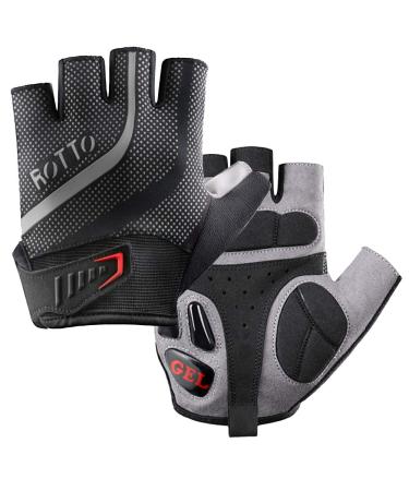 ROTTO cycling gloves MTB gloves half finger for men women with gel and SBR padding A-Black-Gray L