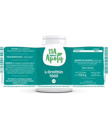 11A-Apofy L-Ornithine 1000 - Detox Support | No Titanium Dioxide | 120 Tablets - Buy Internationally - Buy Online on GoSupps.com