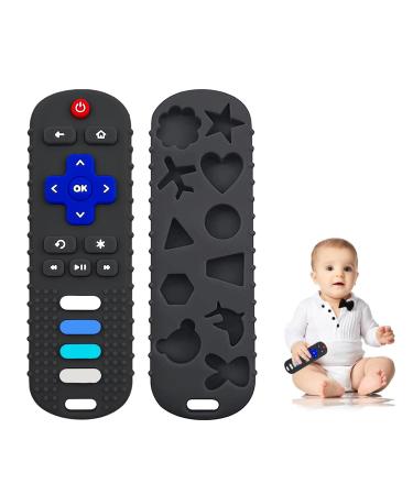 1-Pack Silicone Baby Teething Toys Food Grade Silicone Teether for Babies 3 6 12 18 Months TV Remote Control Shape Chewing Toys for Boys and Girls Sensory Toy Freezer BPA Free RC teether - Roku Black