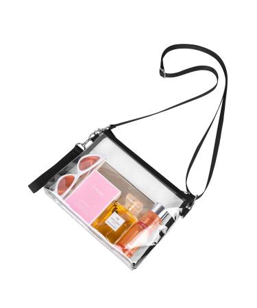 Clear Crossbody Purse Bag Stadium Approved Clear Tote Bag for Work Concert Sports Black