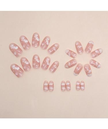 Almond Press on Nails - Medium White Clouds & Stars Acrylic False Nails | 24 Pcs Full Cover Stick on Nails for Women & Girls - Buy Online on GoSupps.com