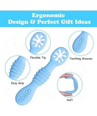 Vicloon Baby Fork and Spoon Set 4Pcs Silicone Spoon Baby Weaning Spoon Set Self Feeding Utensil Easy Grip Soft Baby Spoon Toddler Cutlery Kit for Infant Toddler Children First Led Training Weaning Blue/Green/Grey/Khaki - Buy Online on GoSupps.com