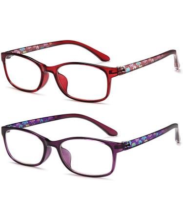Eyeurl 2-Pack Anti-Blue Reading Glasses for Men & Women - Comfortable Vintage Style with Spring Hinges | Red & Purple 1.0X - Ideal for Computer Use - Buy Online on GoSupps.com