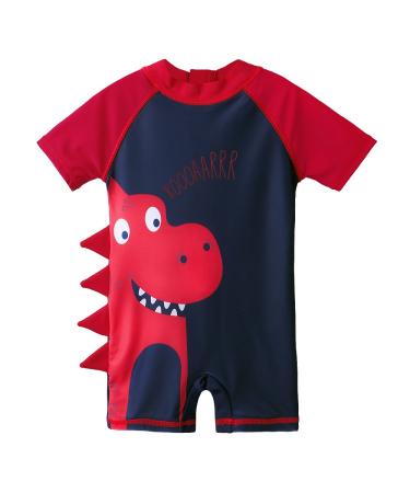 HUAANIUE Baby Boys Swimsuit Hat Short Sleeve One Piece Swimwear Zip Rash Guard Sun Protection Wetsuit Cap UPF 50+ 6M-4Y Swimming Hat Bathing Beachwear 2-3 Years 03 Reddinosaur Swimwear