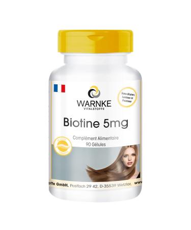 Biotin 5 mg - Strong - with 5000mcg of Biotin per capsule - 90 capsules vegan | Warnke Vitalstoffe - Quality from German pharmacies