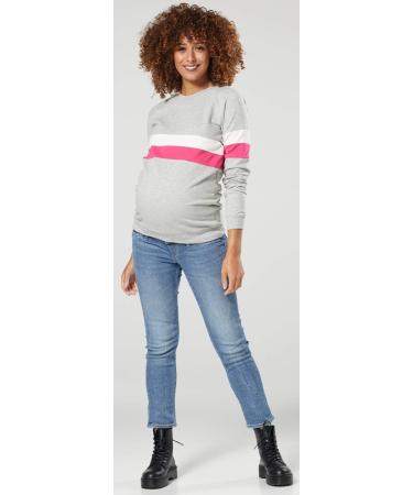 Zeta Ville Maternity Nursing Zipped Sweatshirt Striped Jumper 1110 - Grey Melange - Buy Online on GoSupps.com