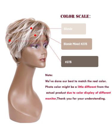 QUEENTAS Pixie Layered Short Blonde Mixed Brown Wig - Synthetic Hair for White & Black Women - Buy Online on GoSupps.com
