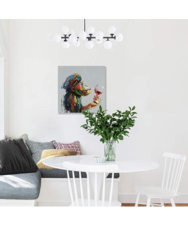 Yidepot Monkey Canvas Wall Art - Thinking Monkey Drinking Wine Painting - 30x30cm - Framed - Ready to Hang - Ideal for Living Room or Office Decor - Buy Online on GoSupps.com