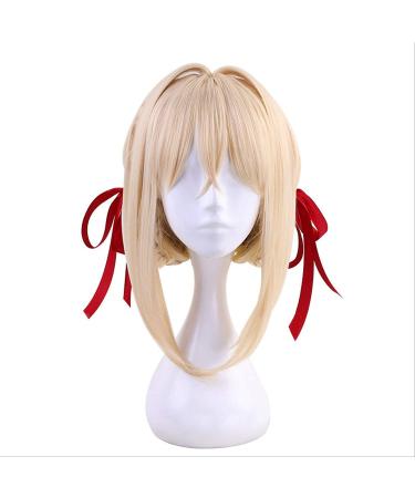 Violet Evergarden Cream Blonde Coiffure Cos Wig Halloween Party Wig + Free Wig Cap