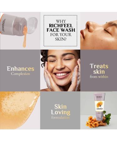 Richfeel Anti Acne Calendula Face Wash | Power of Soothing Calendula Extracts | For Skin prone to Acne & Blemishes | Physician Formulated | Helps Calm & Replenish Skin | 100 Gram - Buy Online on GoSupps.com