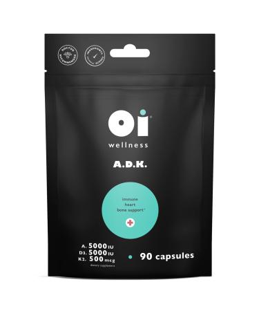 Oi Wellness ADK Vitamin Supplement - Vitamin A 5000 IU Vitamin D3 5000 IU Vitamin K2 Supplement Bone Strength Supplements Immunity Vitamins Heart Health Supplements Easily Absorbed (90 Capsules) 90 Count (Pack of 1)
