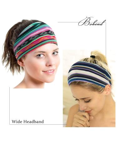 Bohend Boho Wide Elastic Hair Bands for Women & Girls - 4 Pack Sports & Yoga Headbands - Bohemia Style Frontal Ligaments Headgear - Buy Online on GoSupps.com