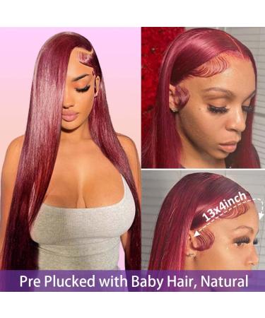 AMILICOCO Burgundy Lace Front Human Hair Wig 24 Inch - Pre Plucked, 180% Density, Straight 13x4 HD Lace Front with Baby Hair - for Black Women - Buy Online on GoSupps.com