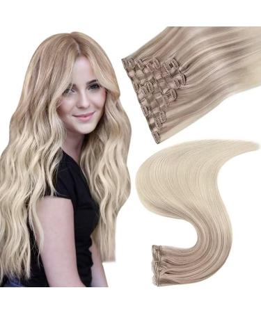 Easyouth Blonde Clip in Hair Extensions Real Hair Balayage Clip in Extensions Ombre Double Weft Clip in Human Hair Extensions Clip in Real Hair Blonde 12 Inch 70g 7Pcs 12" 2-7Pcs Clip #18/22/60(#Nordic)