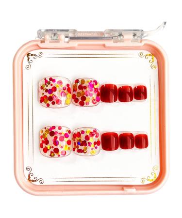 AJTUTUS French Tips Press on Toenails Fashionable Short Square Toe Stick on Colorful False Toe s for Women and Girls