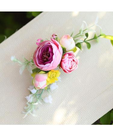 Fangsen Silver Wedding Rose Flower Pinecones Hair Comb | Bridal Floral Christmas Hair Clip (Pink) - Buy Online on GoSupps.com