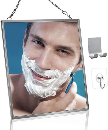MGLIMZ Fogless Shower Mirror for Shaving, Anti-Fog Free Bathroom Shaving Mirror with Stainless Steel Chain Razor Holder Hook(Silver) Square