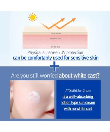 YUNAK YUL ATO Mild Sun Cream SPF 50 Hybrid Sunblock for Sensitive Skin - Broad Spectrum Protection, No White Cast, Fragrance Free, 2.53 Fl.Oz - Buy Online on GoSupps.com