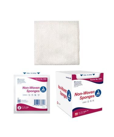 Dynarex Non-Woven Sponges Sterile Gauze Sponges for Cleansing Prepping and Dressing Highly-Absorbent and with Less Linting 2"x 2" 4 Ply 1 Box of 50 Non-Woven Sponges