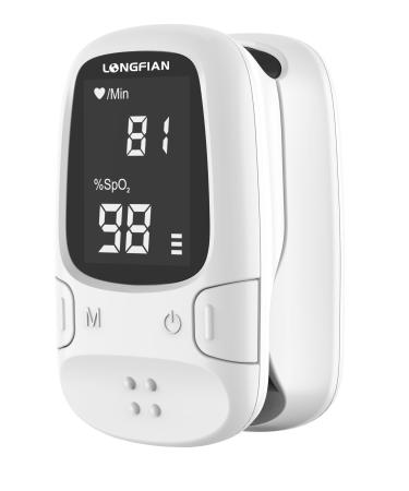 Longfian finger pulseximeter - precise Spo2 and pulse frequency monitor with a large LED display batteries and lanyard - ideal for sports and aviation