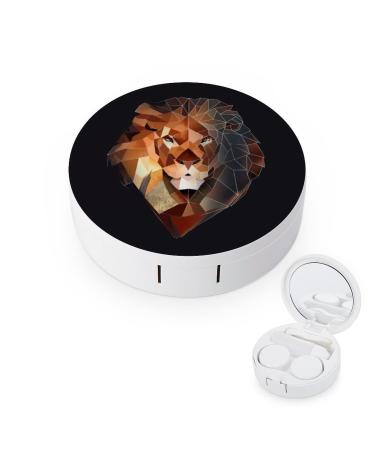 Abstract Lion Head Round Storage Case For Contact Lens Print Portable Contact Lens Box Kit with Mirror Cute