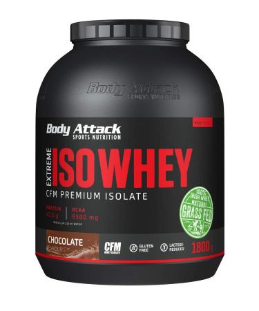 Body Attack Extreme ISO Whey - Chocolate 1.8 kg - CFM Whey protein isolate from 100% Irish pasture milk gluten -free rich in EAAS perfectly soluble low in fat without aspartame 90.6% isolate content chocolate 1.8 kg (1 Pack)))