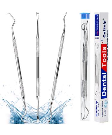 3Pcs Dental Tools, 100% Surgical 304 Stainless Steel Dental Pick, Professional Teeth Cleaning Kit for Home Use, Tartar Plaque Remover for Teeth Dentist Tools, Dental Scaler- with Traveling Case