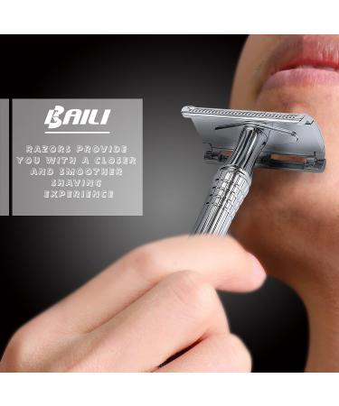BAILI Classic Double Edge Safety Razor Set with Platinum Blade - Silver BD176 - Buy Online on GoSupps.com