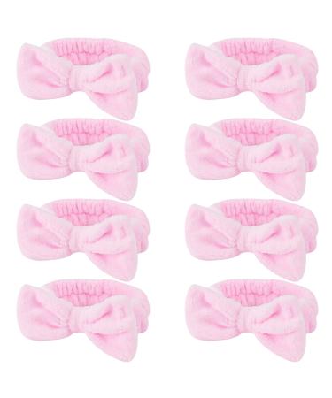 Ondder Spa Headband for Washing Face 8 Pack Pink Skincare Headbands for Women Girls Terry Cloth Cute Bow Head Bands