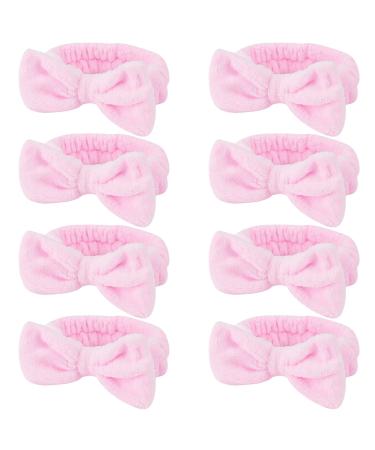 Ondder Spa Headband for Washing Face 8 Pack Pink Skincare Headbands for Women Girls Terry Cloth Cute Bow Head Bands