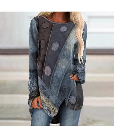 Trendy Vintage Tie Dye Long Sleeve Shirt for Women - Oversize Loose Fit Irregular Hem Pullover Top - Buy Online on GoSupps.com