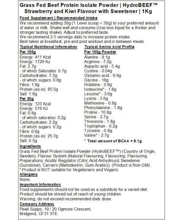 Grass Fed Beef Protein Isolate 95% - HydroBEEF | Rich in Type I II III Collagen (Strawberry & Kiwi 1kg) Strawberry & Kiwi 1kg - Buy Online on GoSupps.com