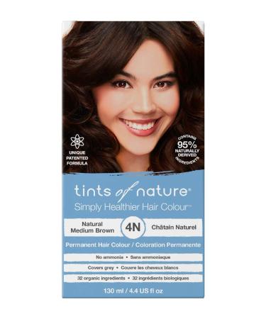 Tints of Nature Natural Permanent Hair Dye, Nourishes Hair & Covers Greys, 1 x 130ml - 4N Medium Brown Single Medium Brown (4N)
