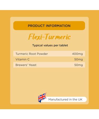 Flexi-Turmeric For Dogs | Healthspan | 120 Tablets | Vitamin C & Brewers Yeast | 400mg High-Grade Turmeric | Pet Health - Buy Online on GoSupps.com