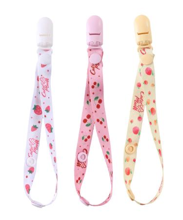 CutiePlusU Adult Pacifier Clip Adult Size Anyard Holder Clips 3 Pack-Fruit Party (Strawberries Cherries and Peaches)