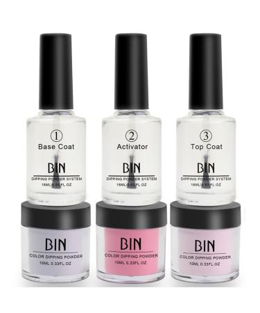 Dip Powder Nail Kit 3 Colors Dipping Powder with 3PCS Dip Powder Liquid Set French Nail Tips & Nail Glue Clear Pink Glitter Silver Nail Dipping Powder Starter Kit for Home DIY Manicure Salon (B)