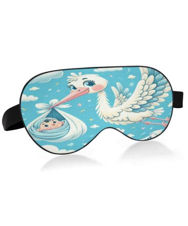 Sleep Mask Light Blocking Baby Boy with Stork Eye Mask for Sleeping with Adjustable Strap Welcome Home Soft Lightweight Eye Cover Blindfold for Men Women Work Travel Naps