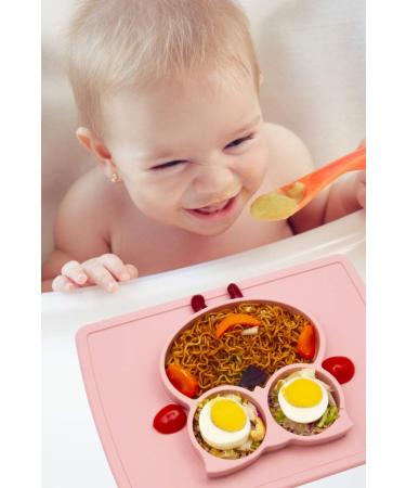 Qshare Toddler Plate | Portable BPA-Free Silicone Suction Plate for Kids | Dishwasher & Microwave Safe | 11x8x1 inch | Cream Pink - Buy Online on GoSupps.com