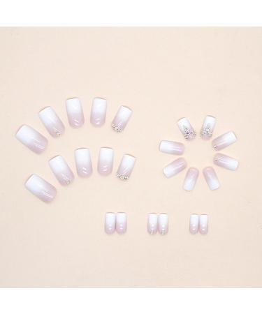 DMQ Square Gradient False Nails with Rhinestones - 24Pc Pink White Press on Nails for Women | Acrylic Stick-on Nails for Girls' Nails Art - Buy Online on GoSupps.com