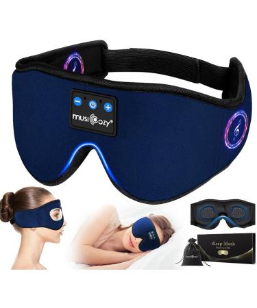 Bluetooth Sleep Mask Musicozy 3D Sleep Headphones for Side Sleeper Soft Eye Mask with Sleeping Headphones for Side Sleeper 14Hrs Playing Music Sleep Aids Cool Gadgets for Men/Women/Adults Indigo Blue